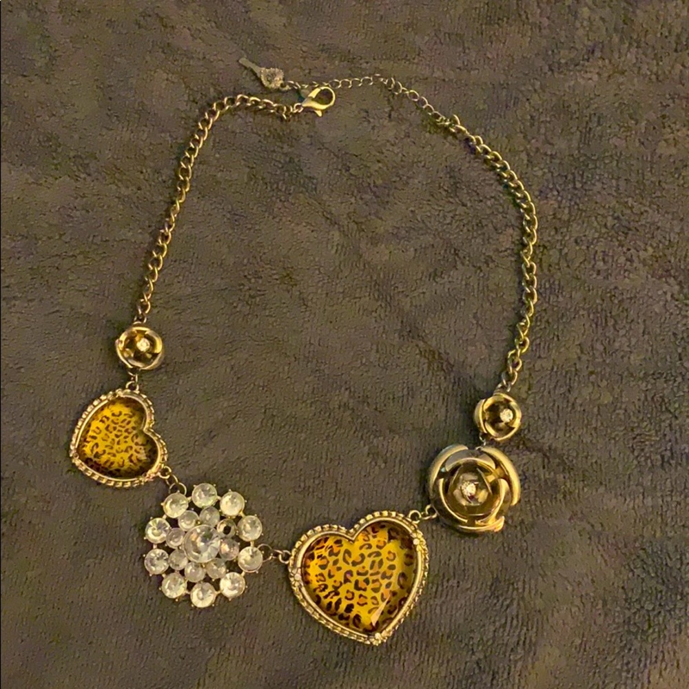 Betsey Johnson Leopard Heart Rose necklace
